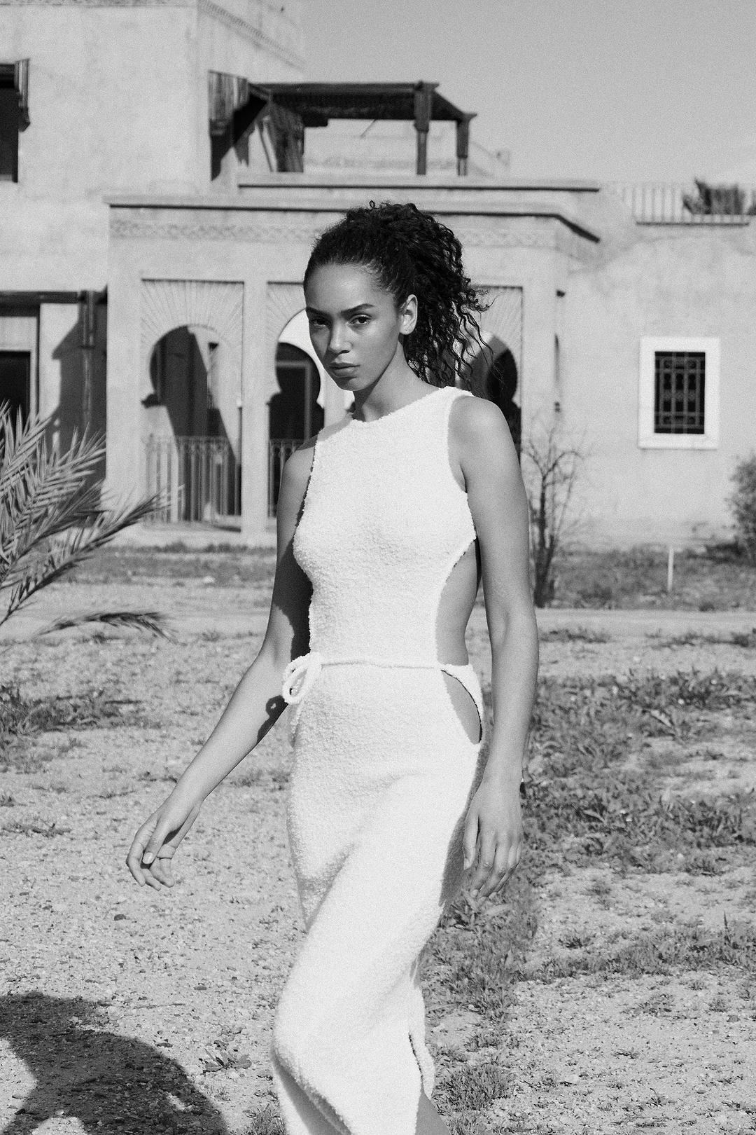 Tie Maxi Dress (White Bouclé)