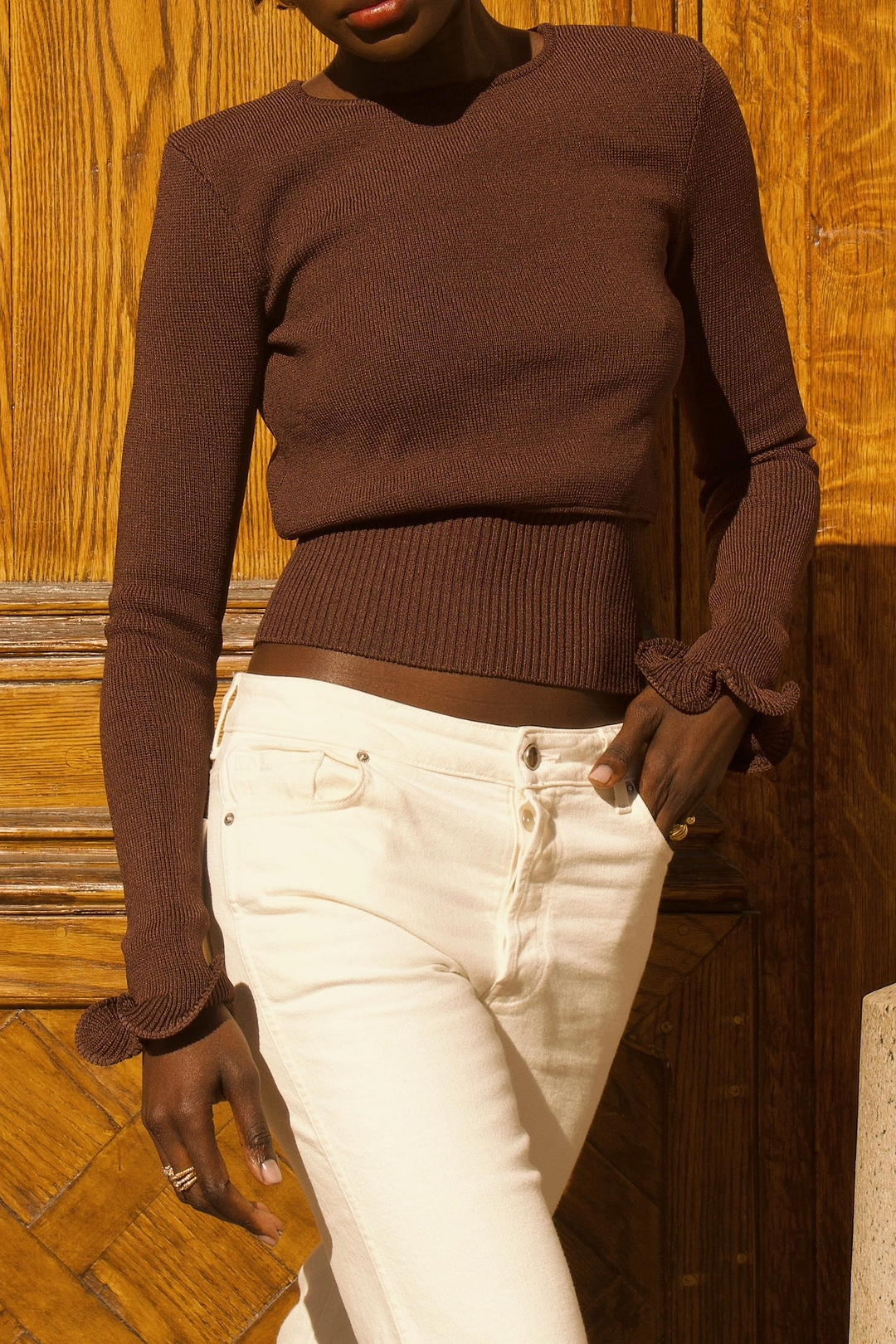 Ruffle Hem Sweater (Chocolate Brown)