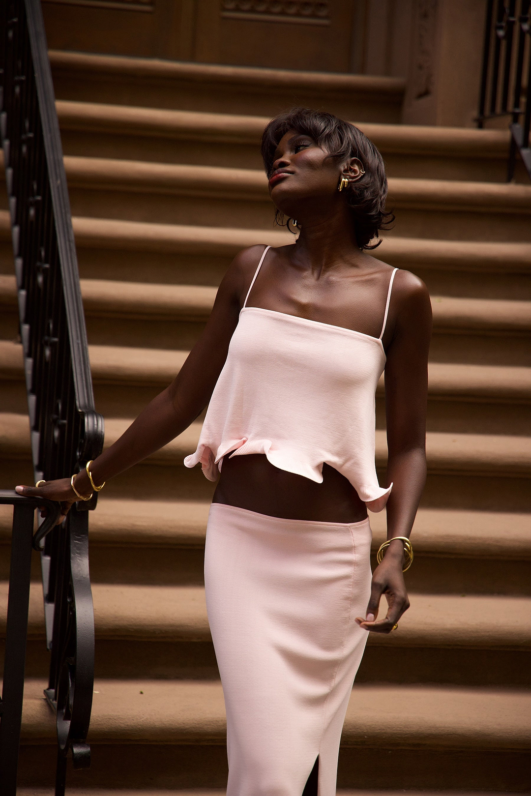 Ruffle Hem Crop Top (Pale Pink)