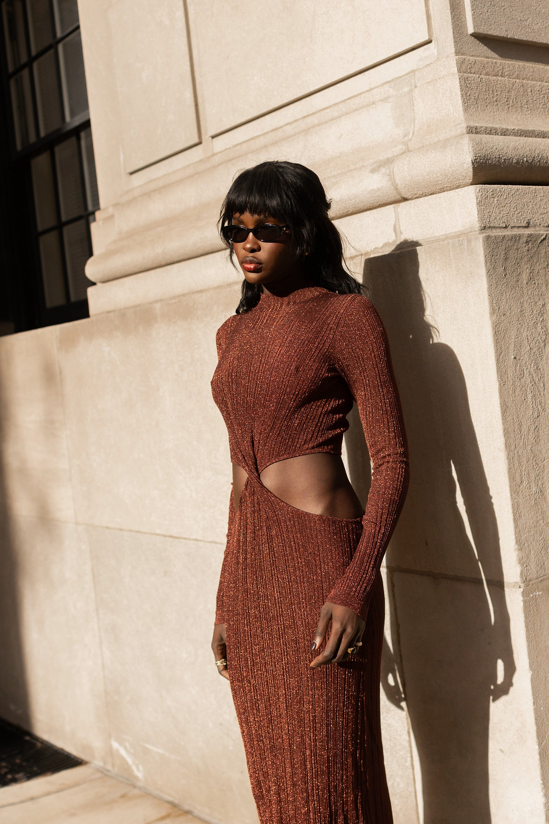 Metallic Twist Maxi Dress (Chocolate Brown)