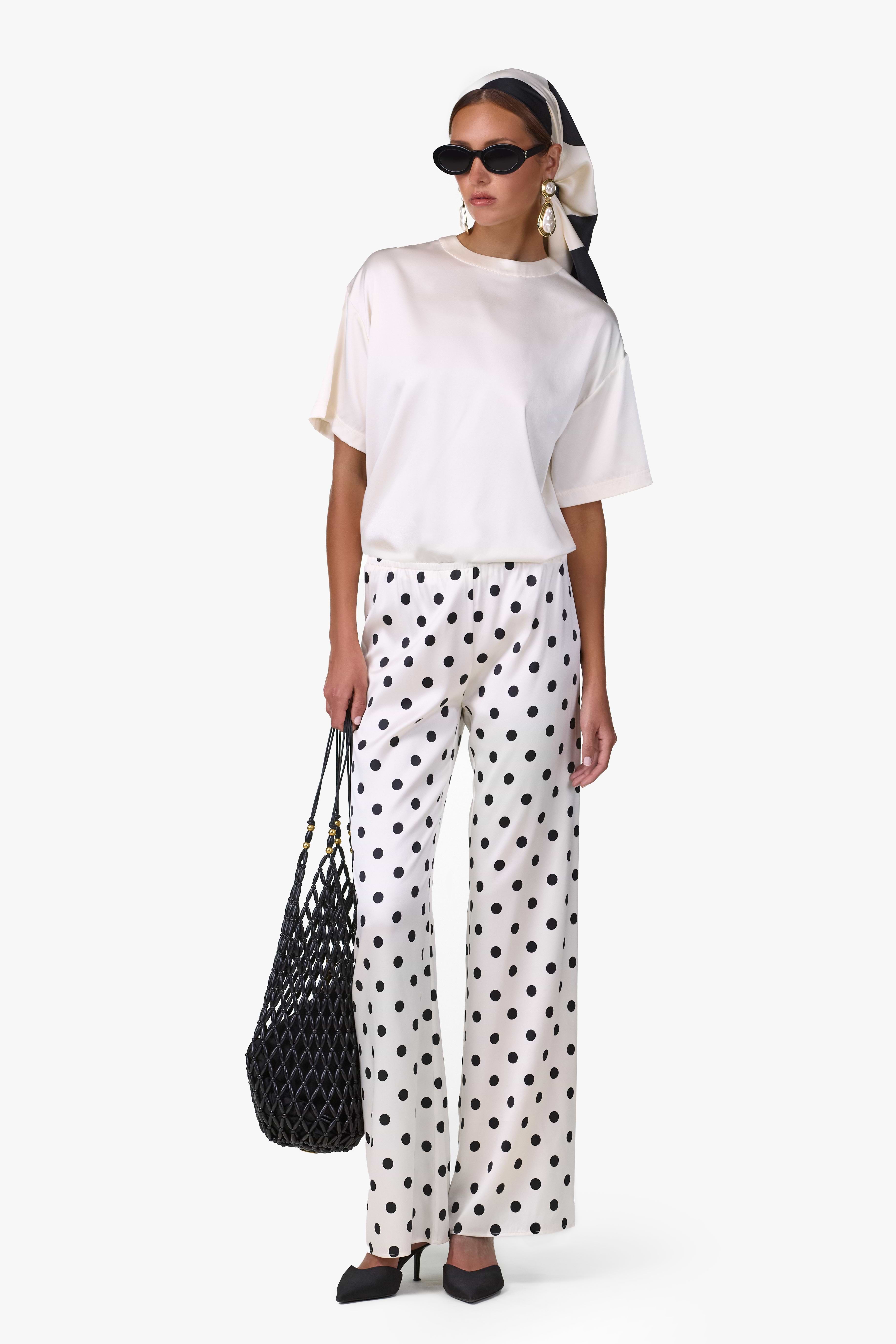 Silk Pant (Cream Polka Dot)