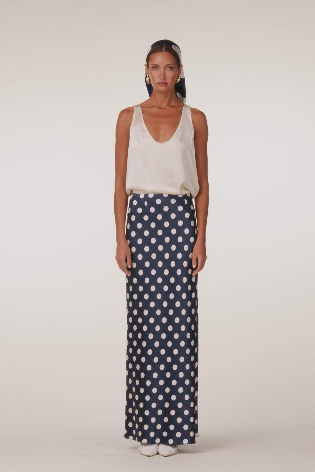 Silk Scarf (Navy Polka Dot)