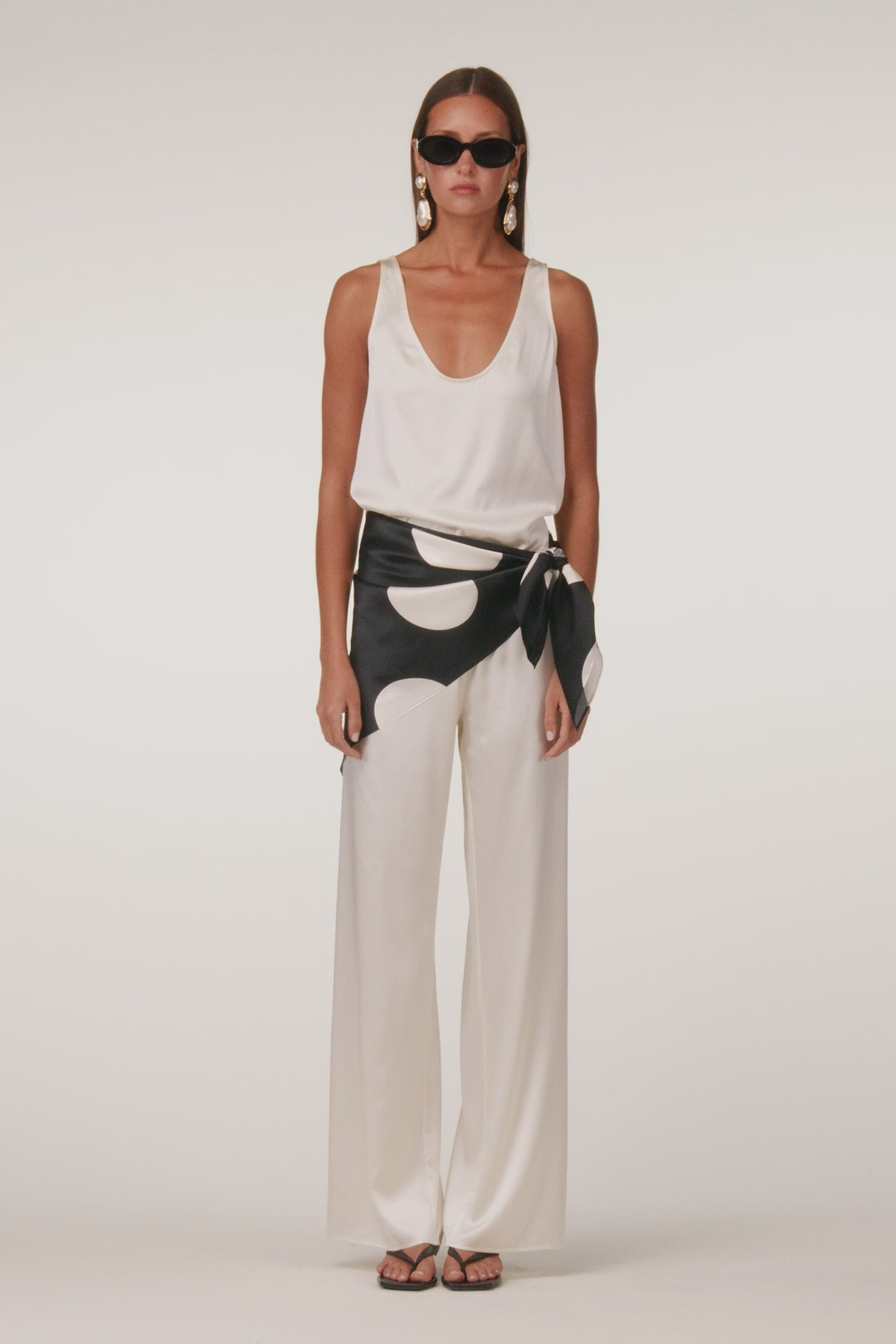 Silk Scarf (Black Polka Dot)