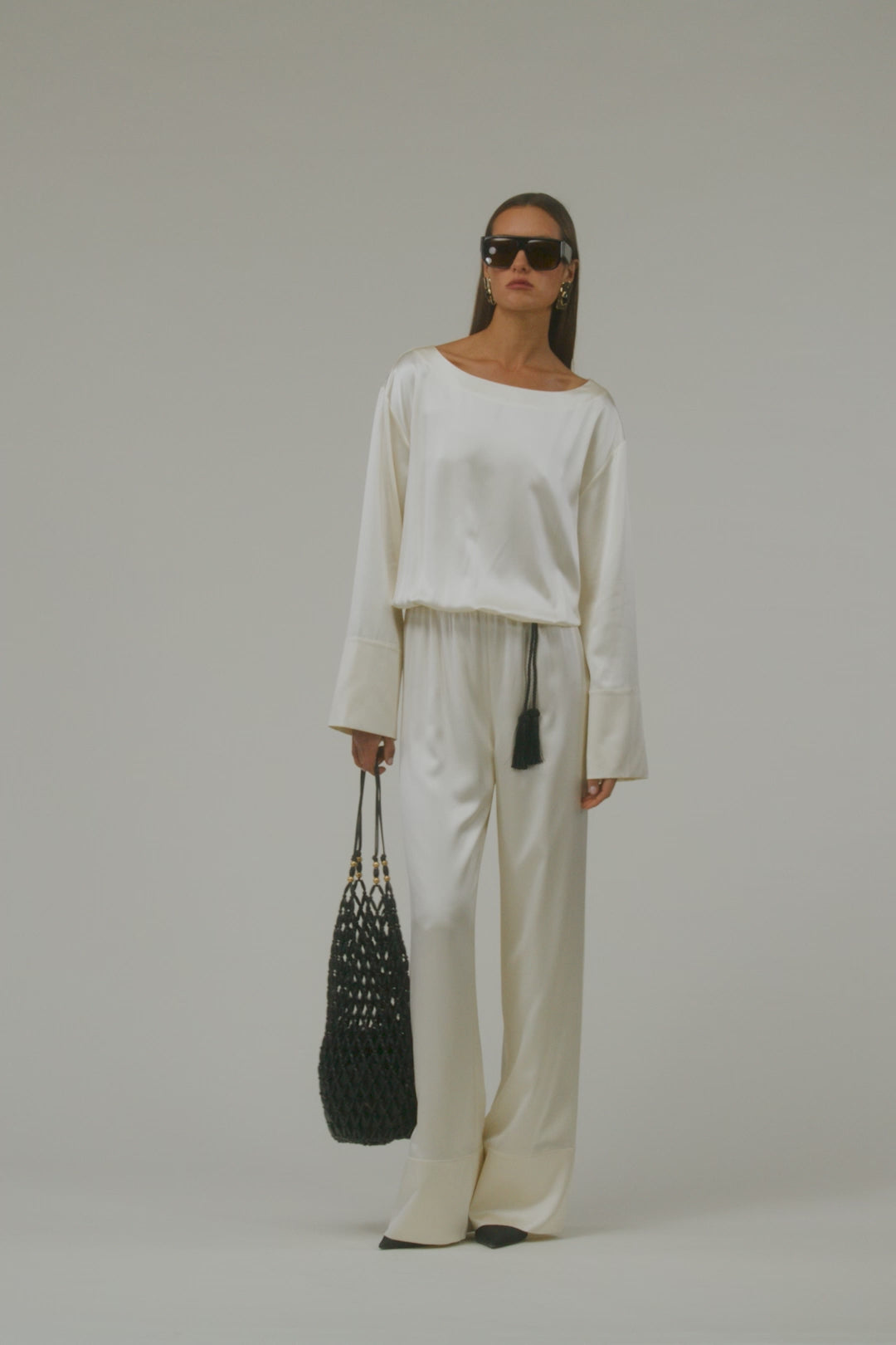 Long Sleeve Silk Jumpsuit (Cream)