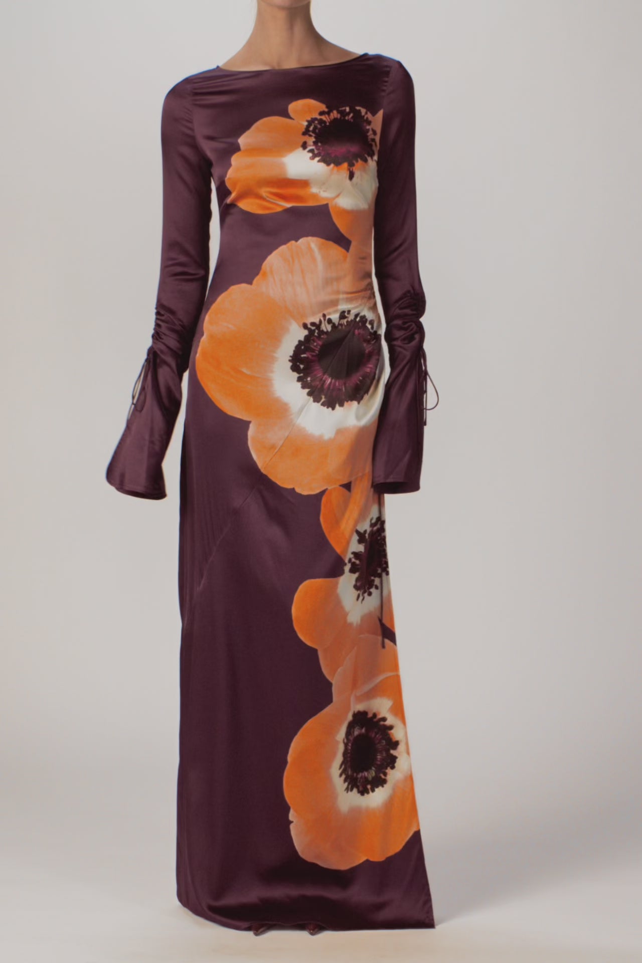 Silk Floral Gown (Purple/Peach)