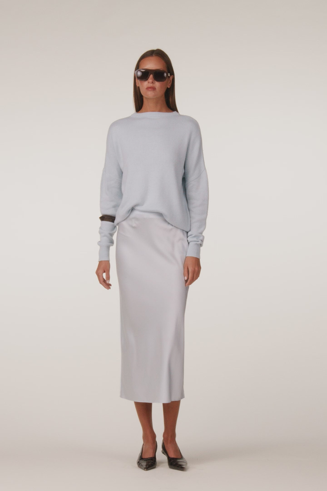 Silk Midi Skirt (Pale Blue)