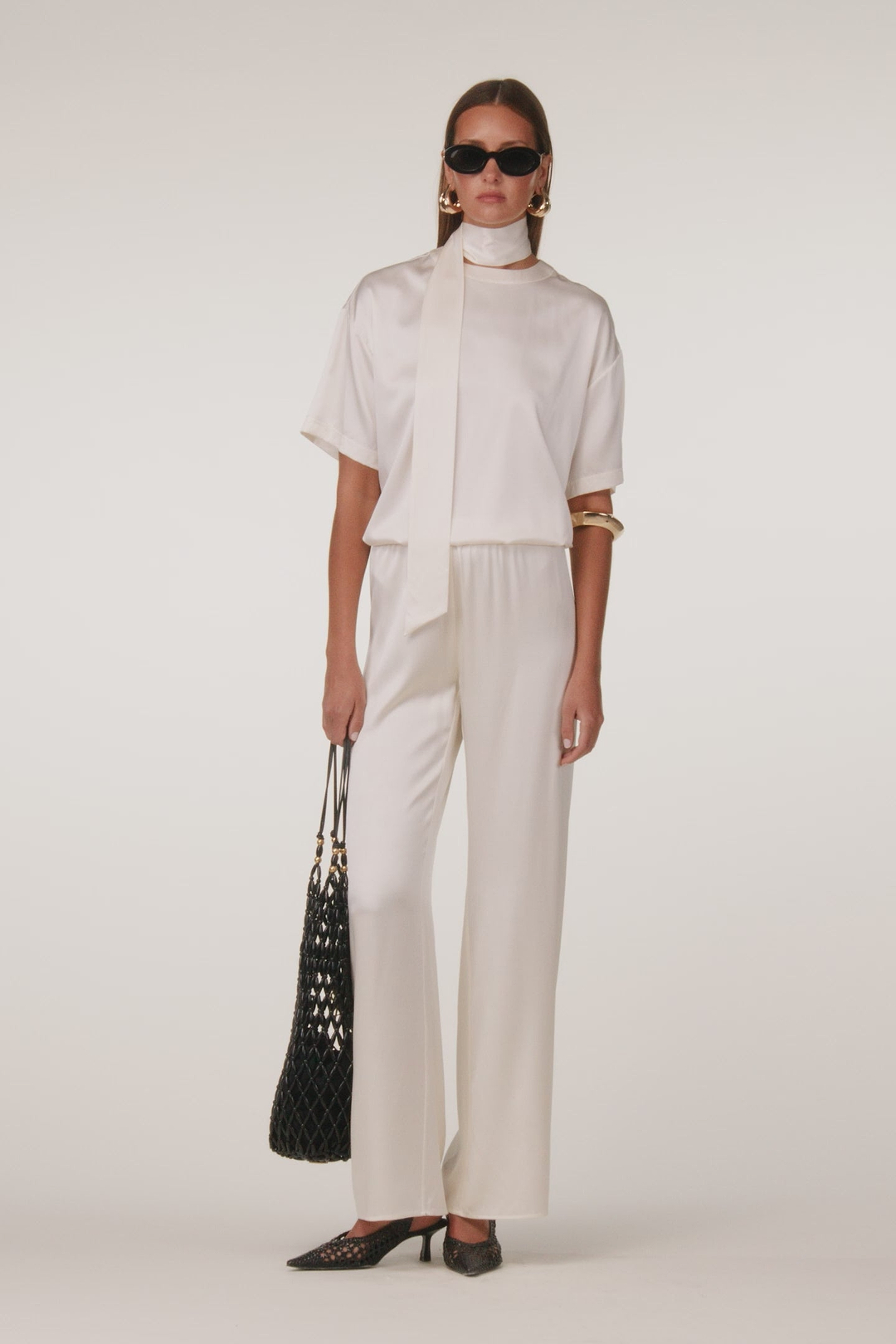 Silk Tee w/ Scarf (Cream)