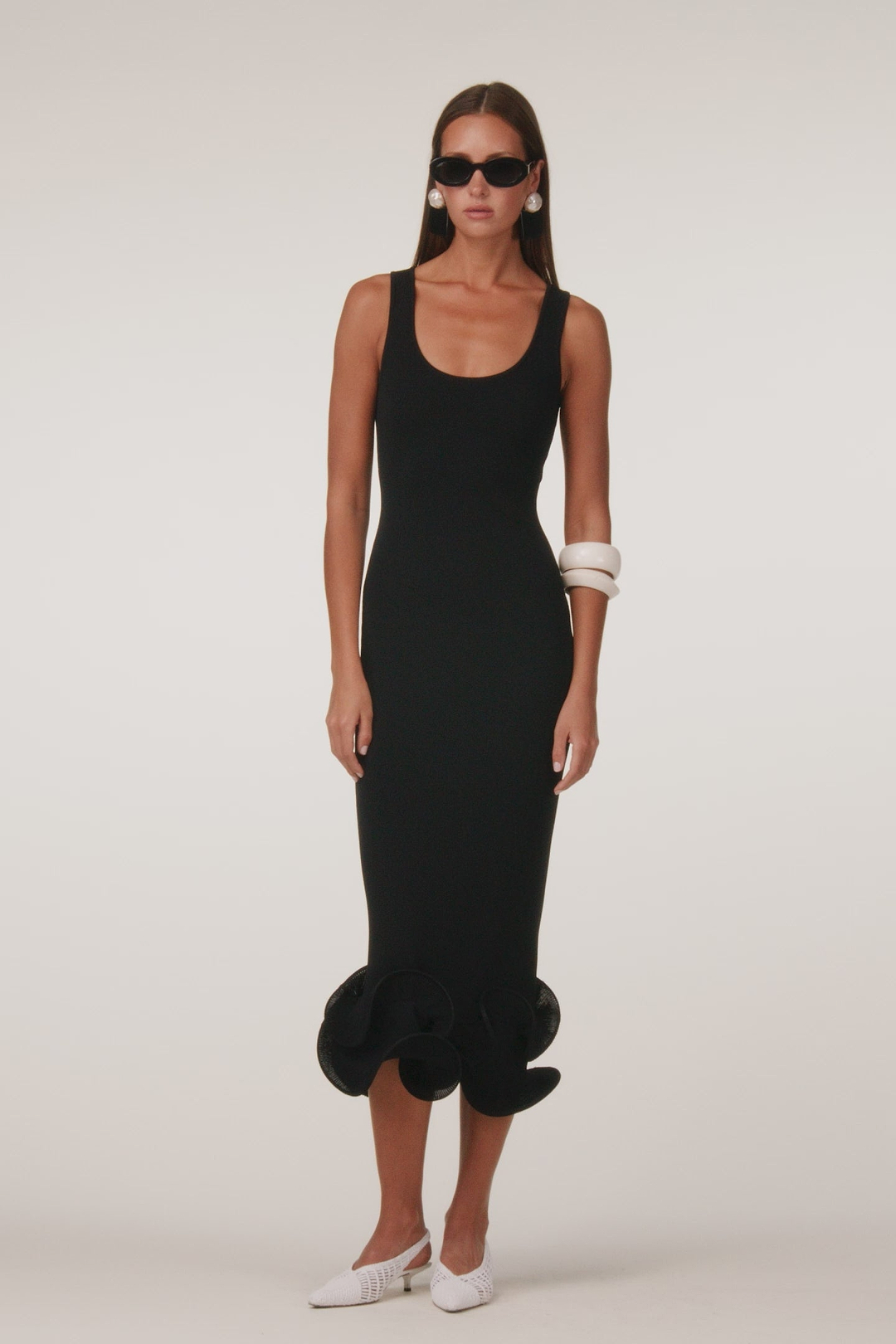 Double Ruffle Hem Midi Dress (Black)