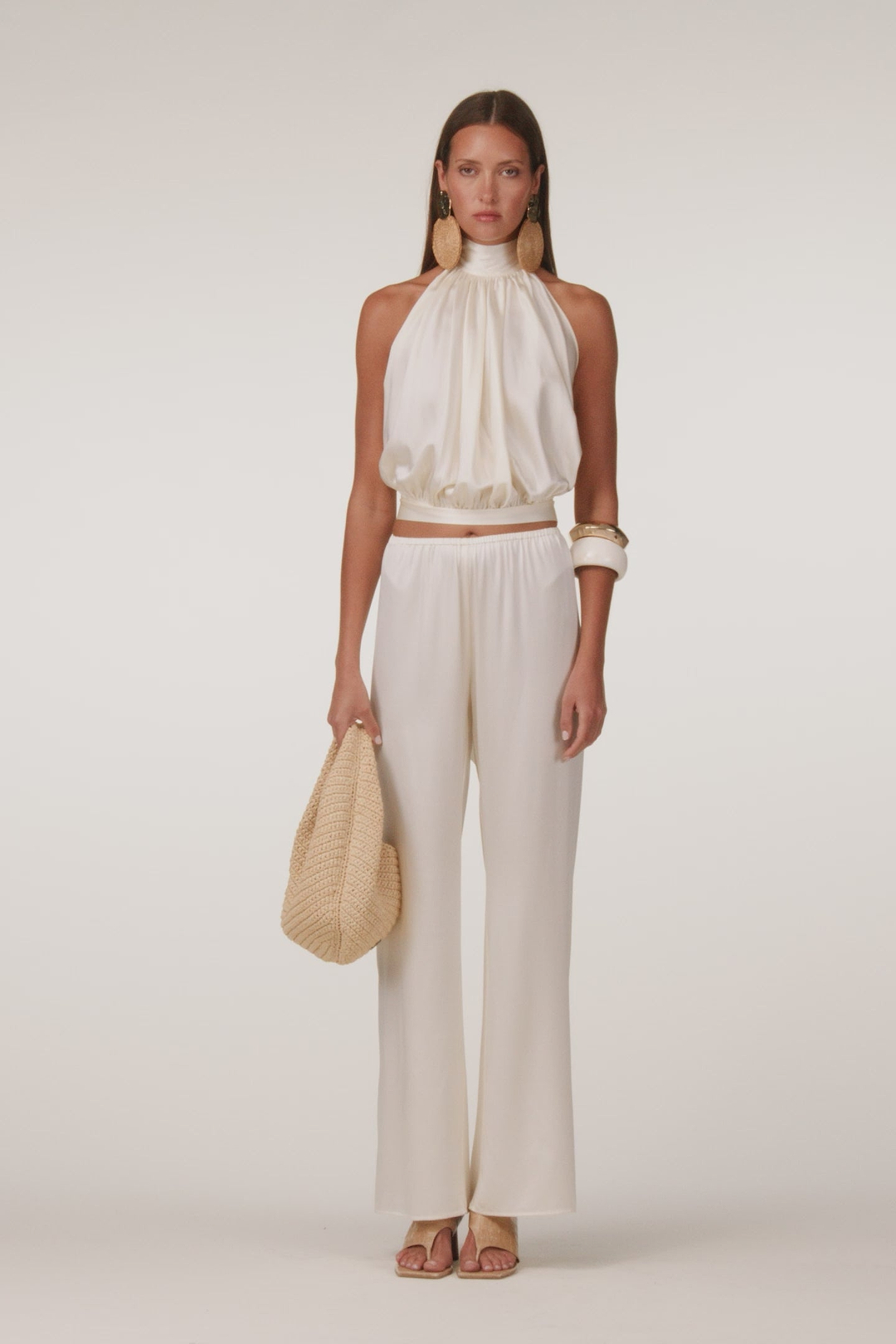 Silk Halter Top (Cream)