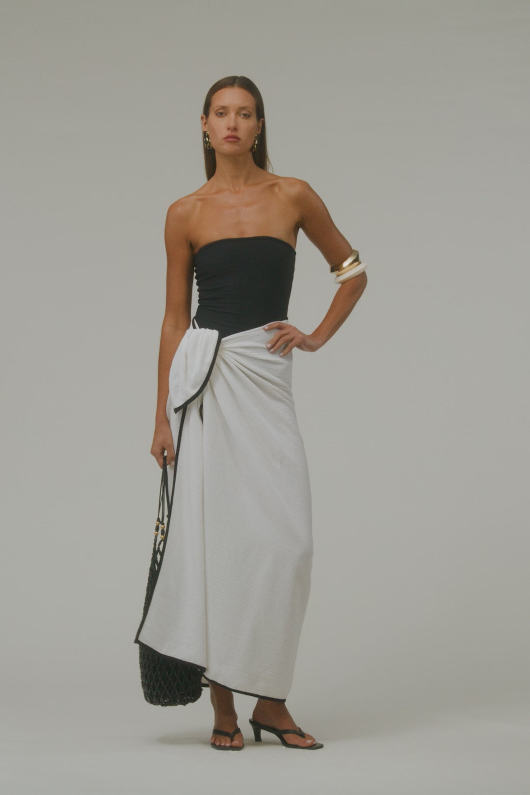 Colorblock Linen Sarong (Cream/Black)