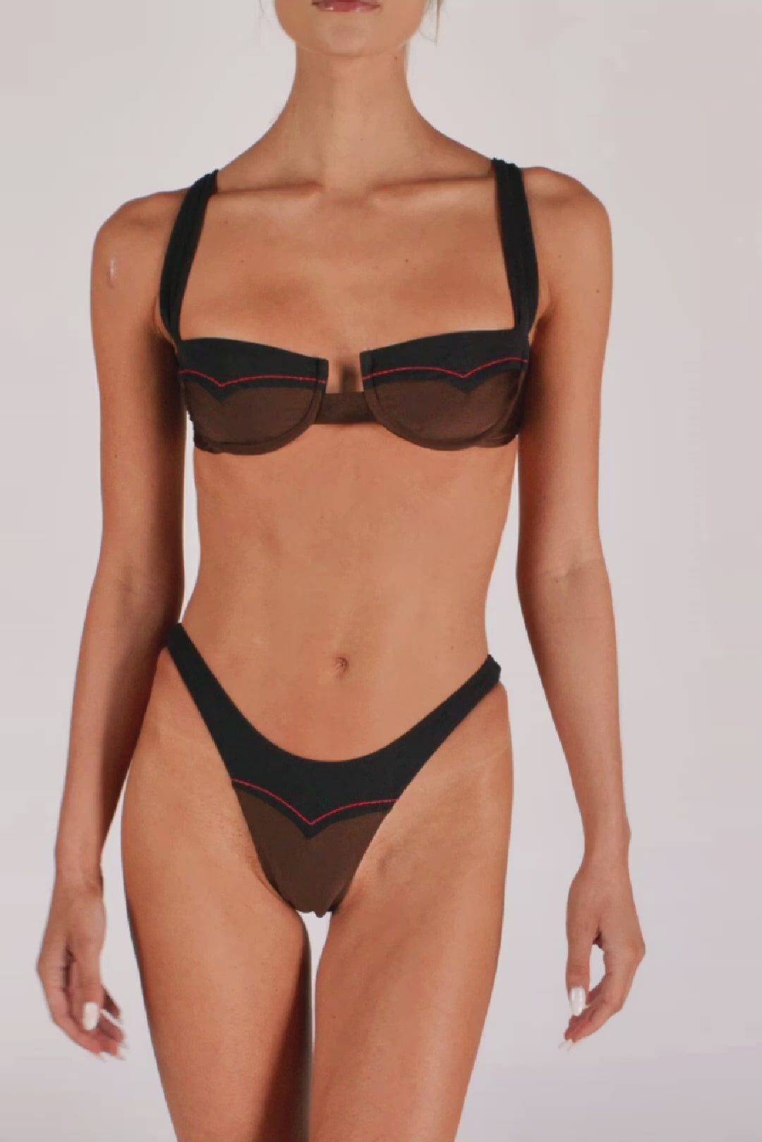 Western Underwire Top (Brown/Faux Suede Black)