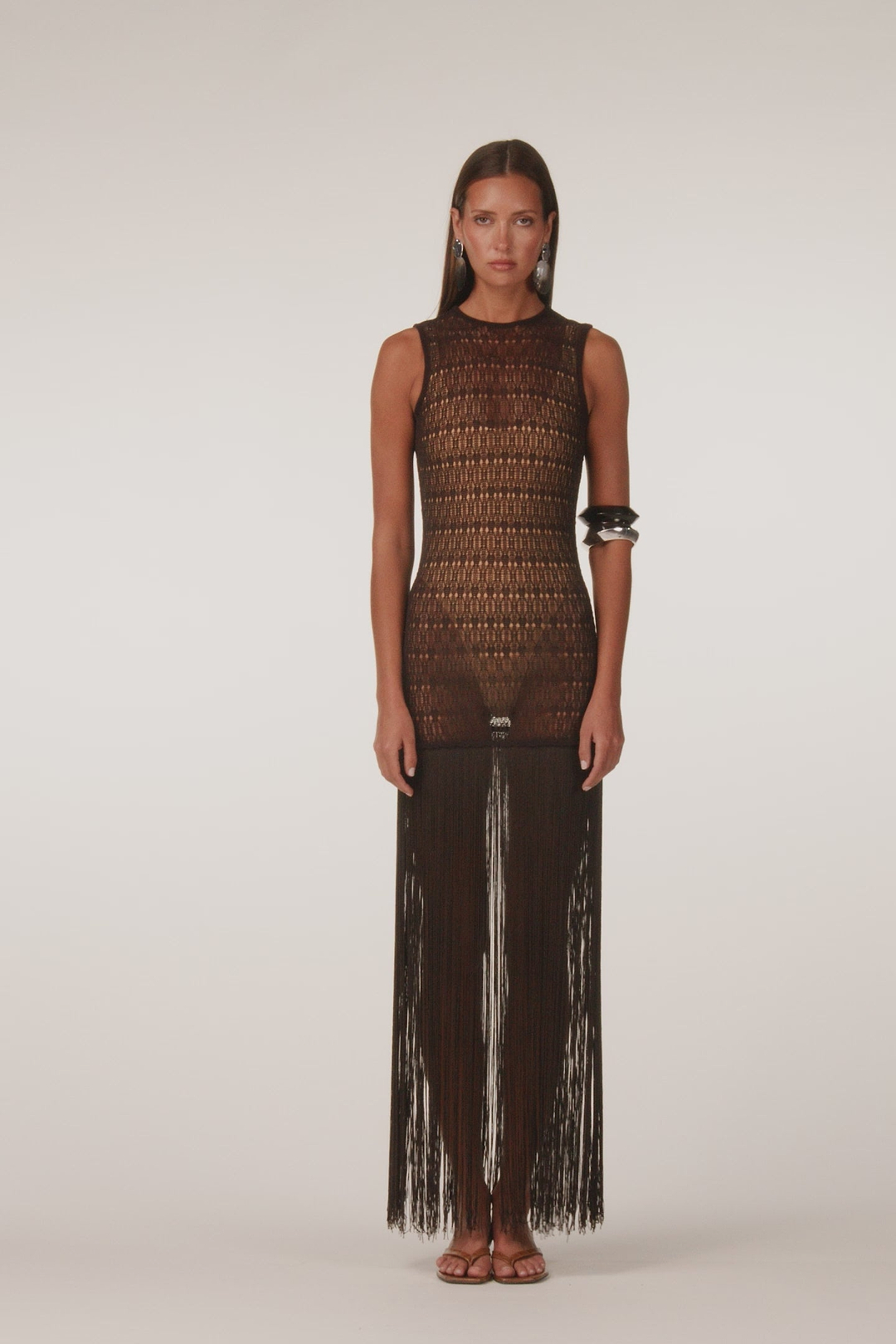 Fringe Knit Maxi Dress (Chocolate Brown)
