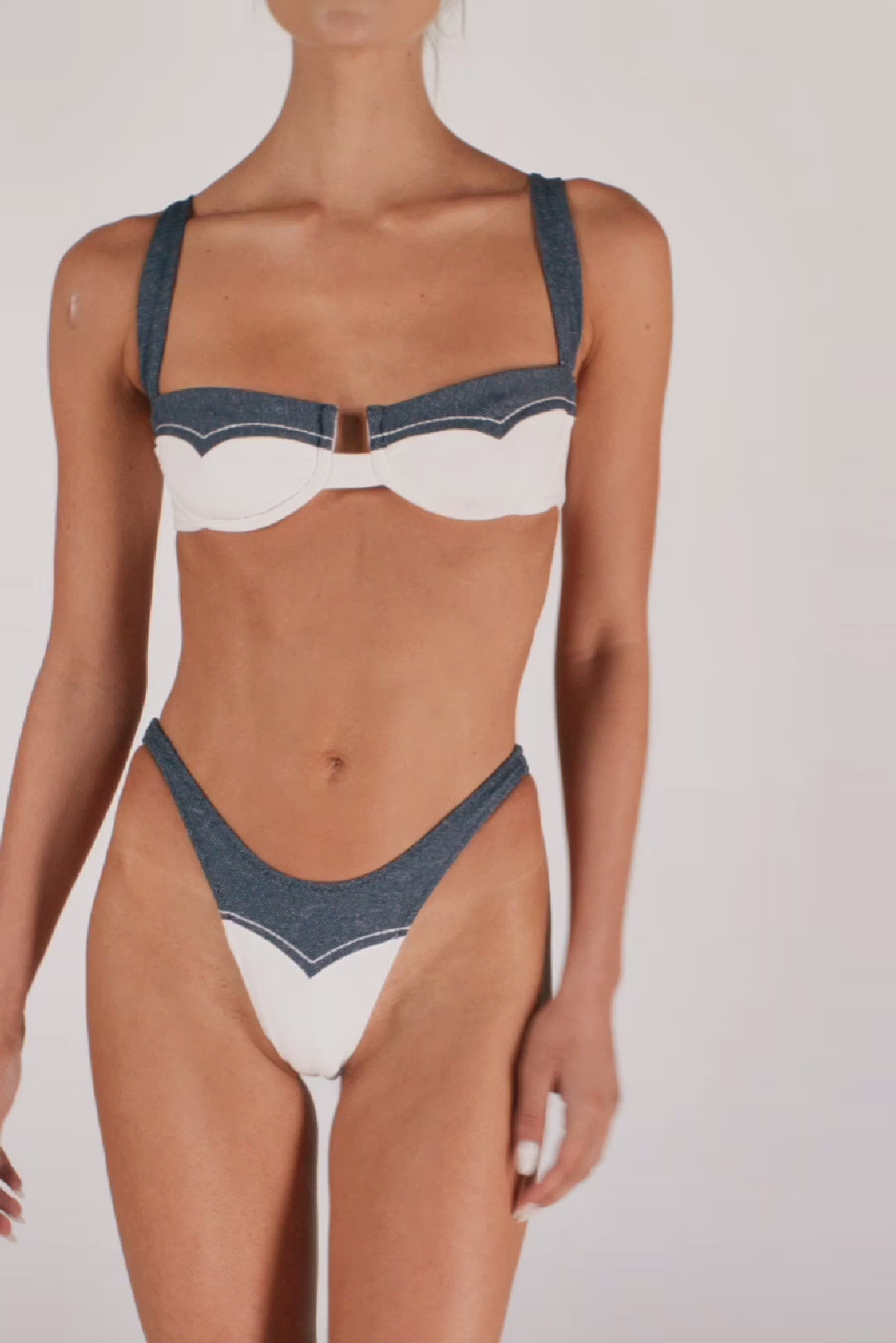 Western Underwire Top (Faux Suede White/Dark Denim)