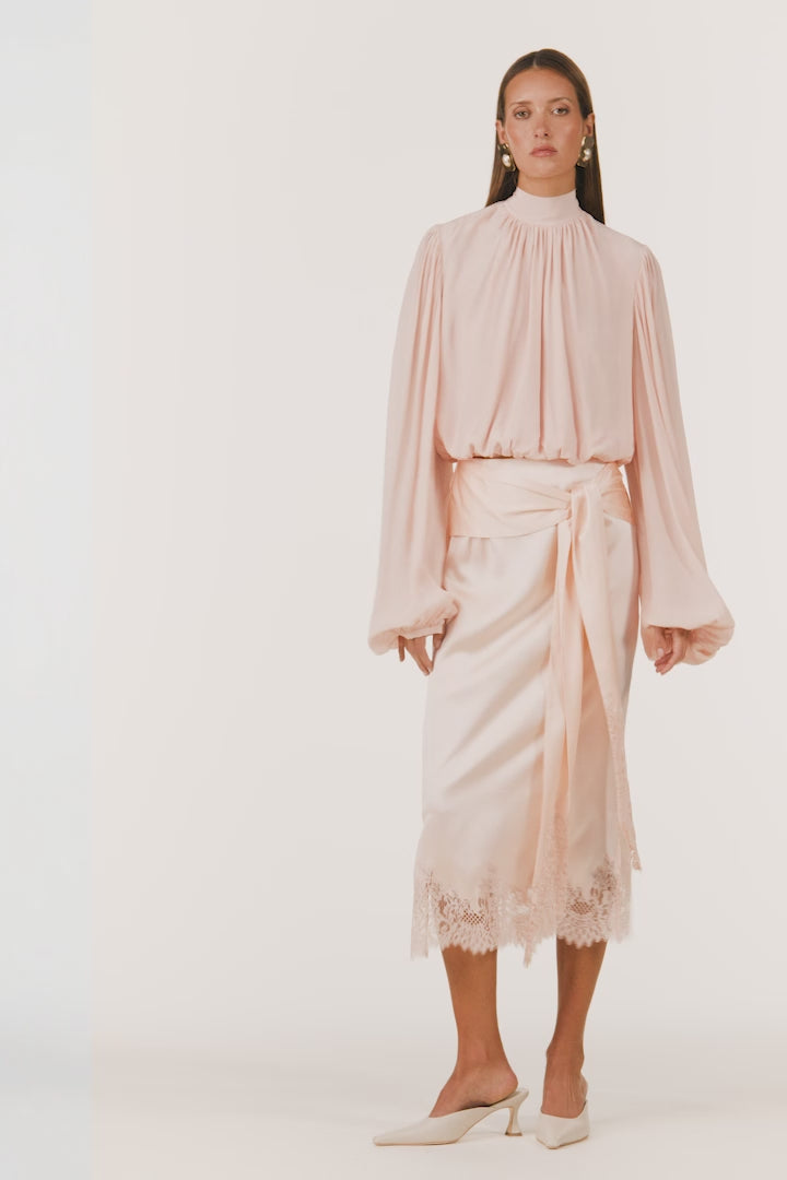Lace Silk Midi Skirt (Rose Clay)
