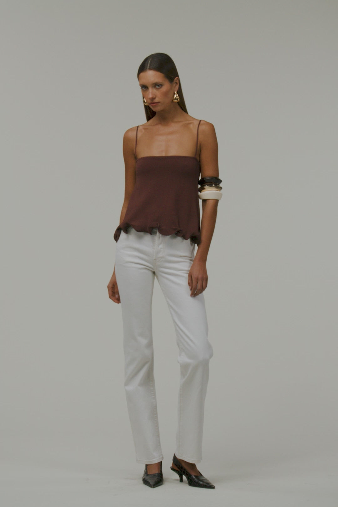 Ruffle Hem Tank Top (Chocolate Brown)