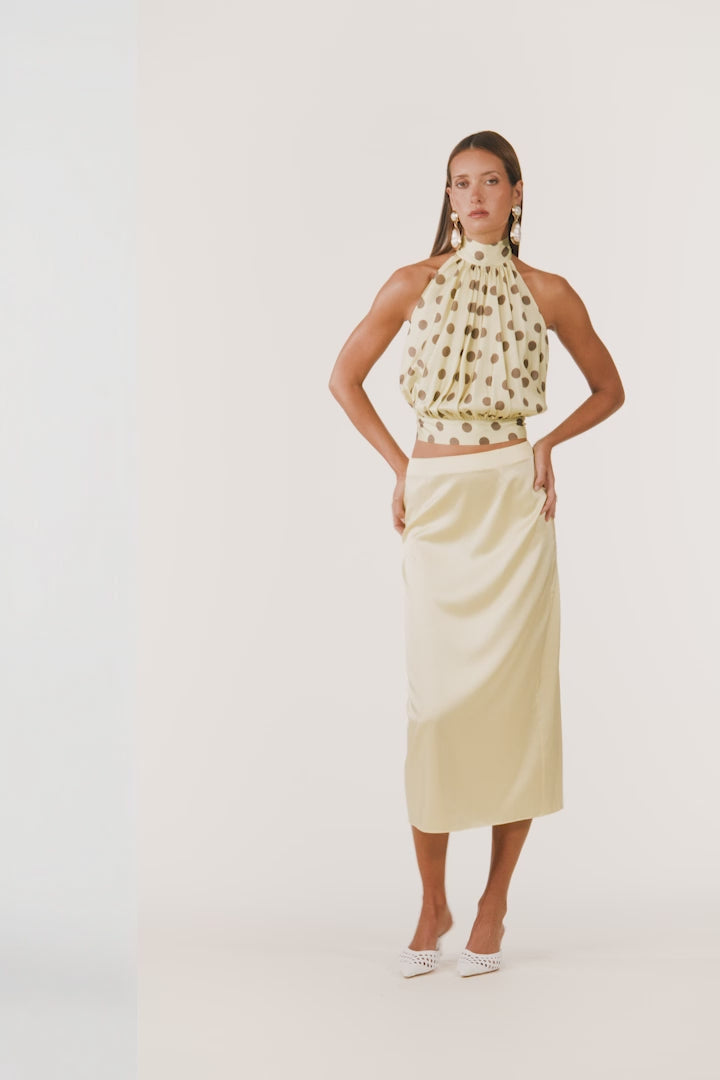 Silk Halter Top (Butter Yellow Polka Dot)