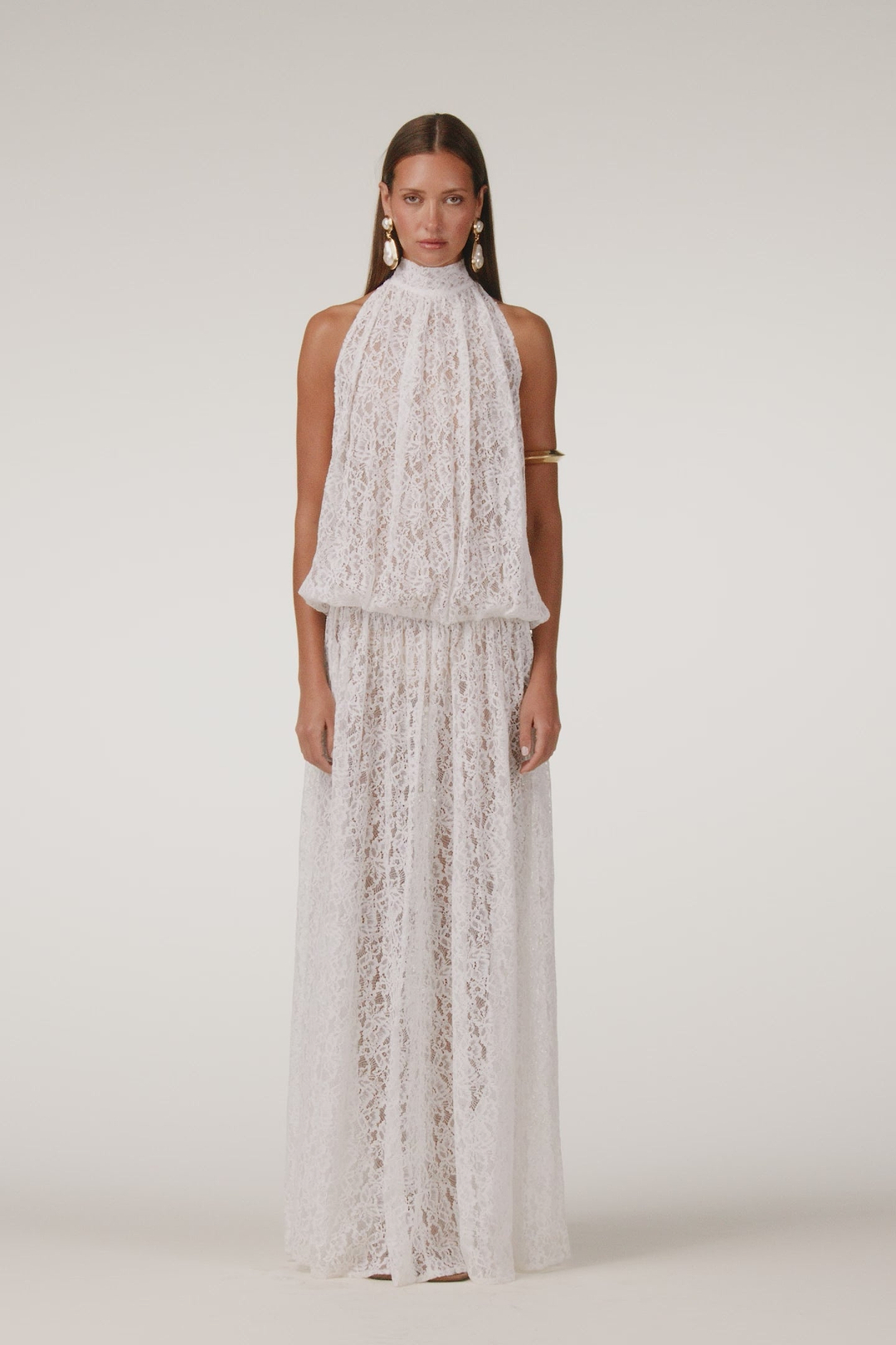 Drop Waist Lace Gown (White)