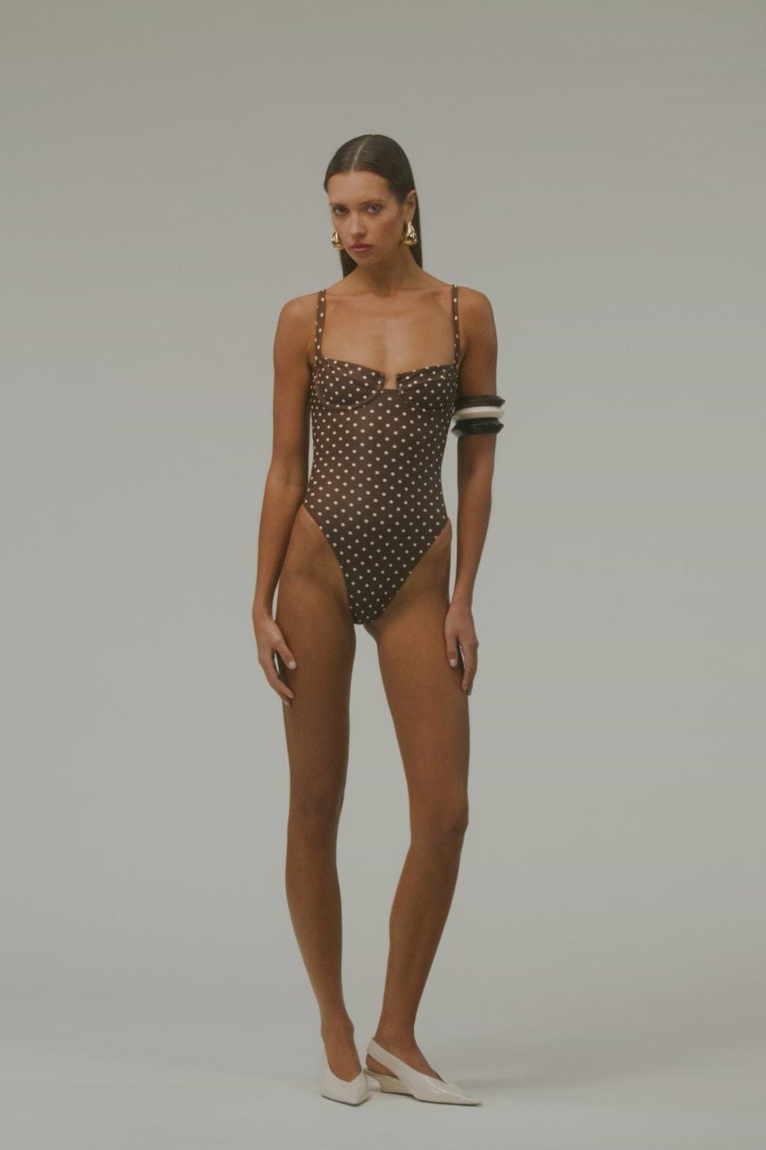 SAME Bustier One Piece | Brown White Polka Dot | Women's Swim