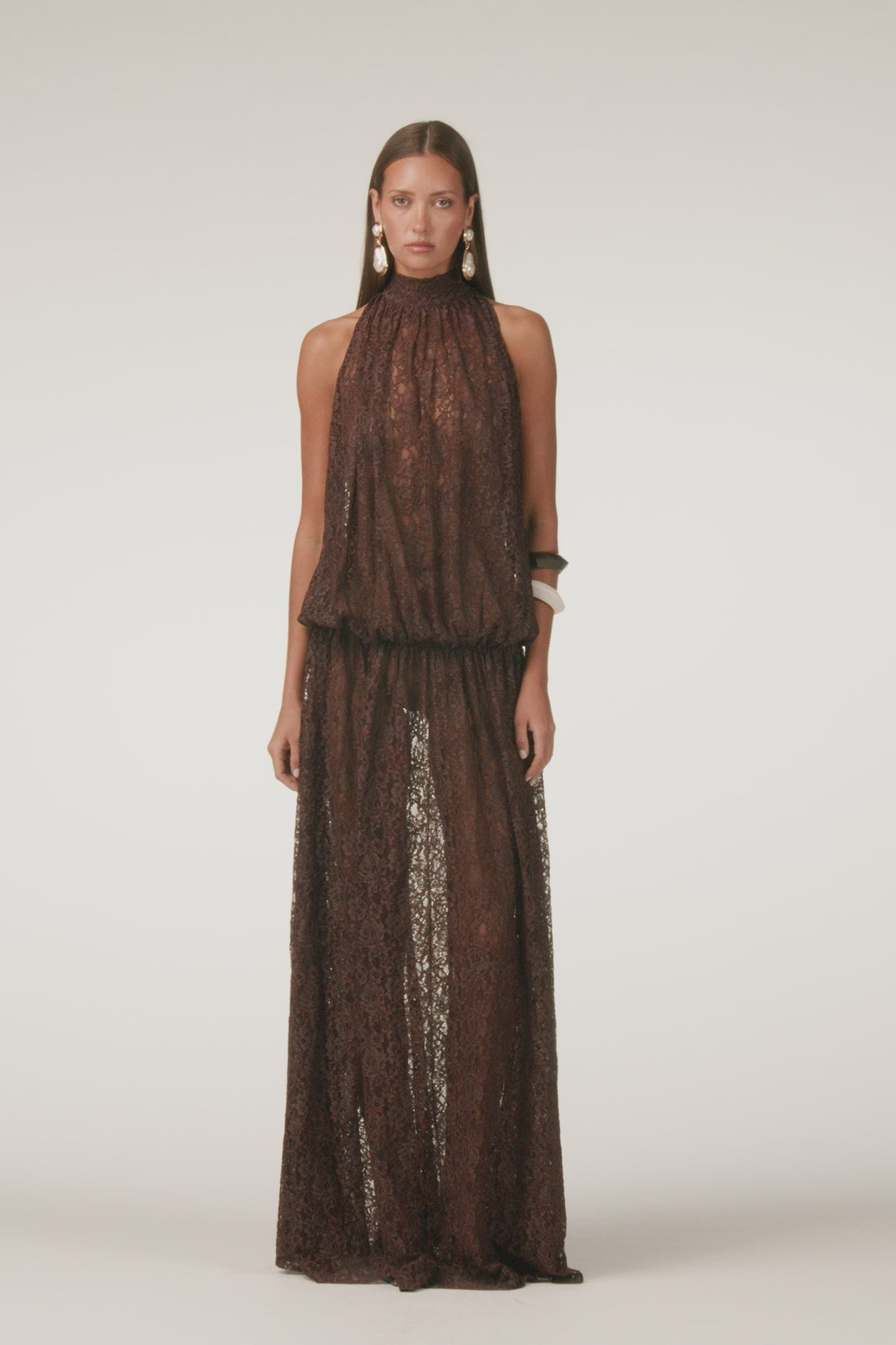 Drop Waist Lace Gown (Chocolate Brown)