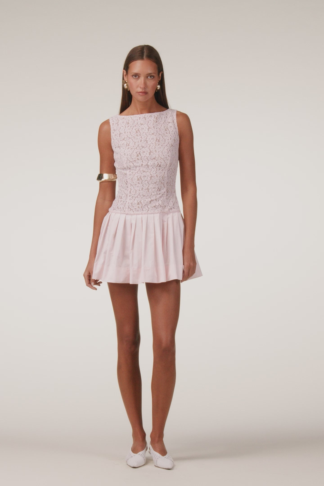 Lace Poplin Mini Dress (Pale Pink)
