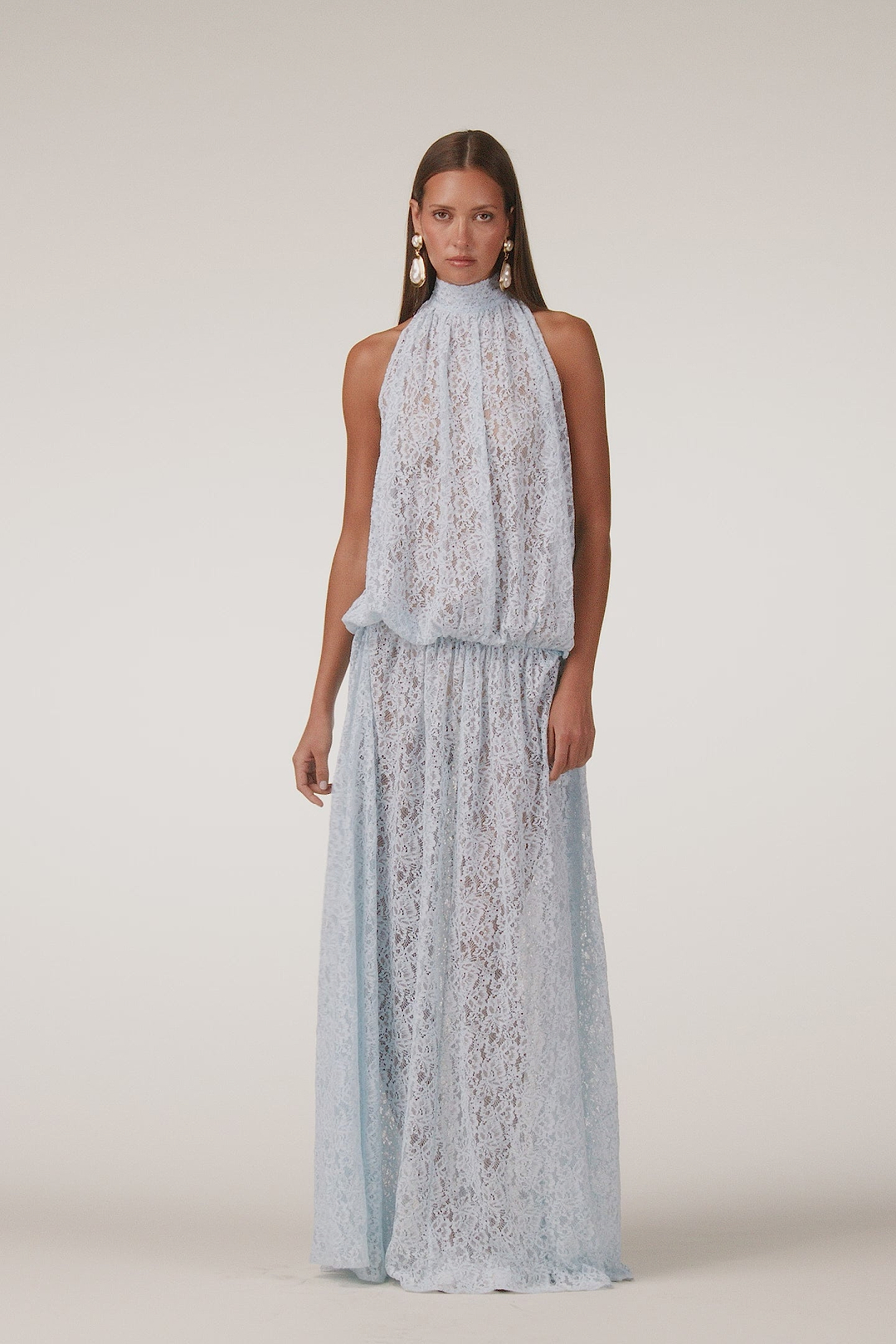 Drop Waist Lace Gown (Pale Blue)