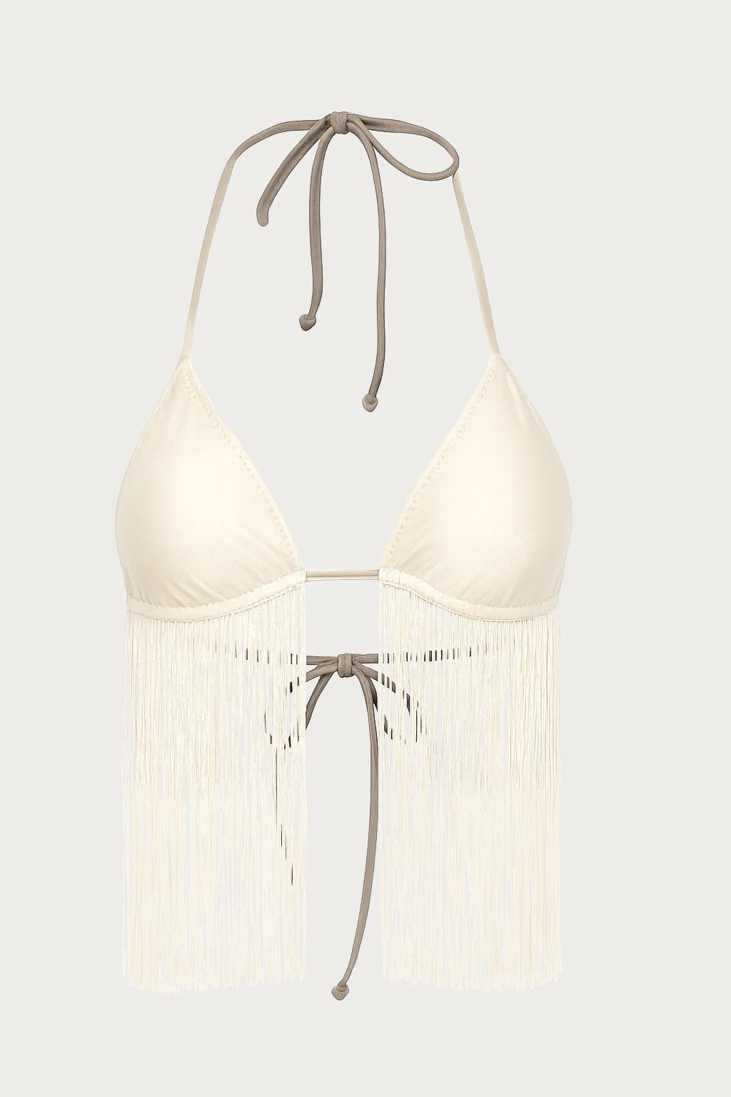 Fringe Triangle Top (Faux Suede Cream)