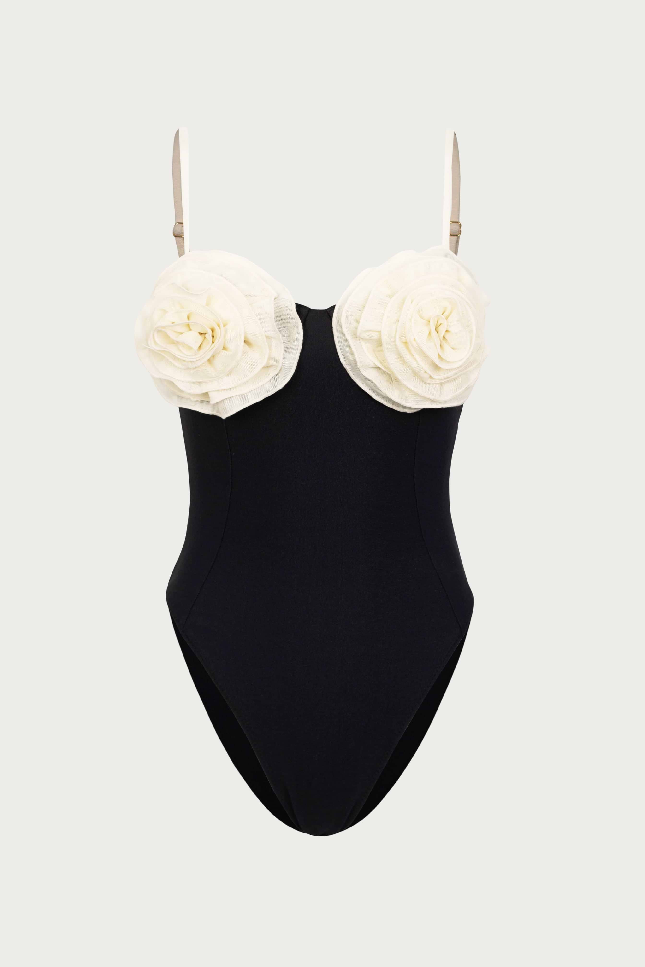 SAME Rose One Piece | Faux Suede Black/Cream