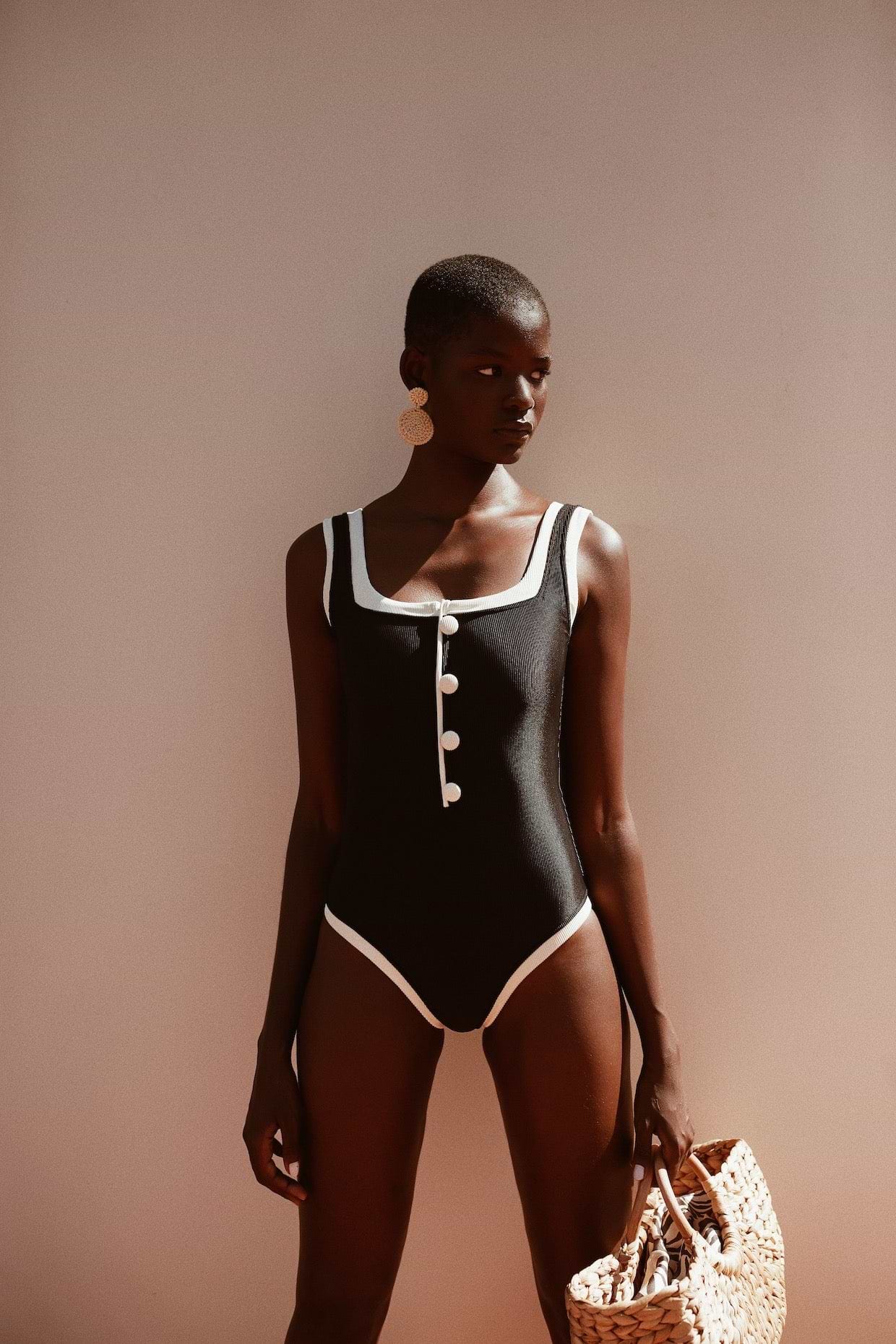 SAME Grace Tank One Piece | Ribbed Black/Cream