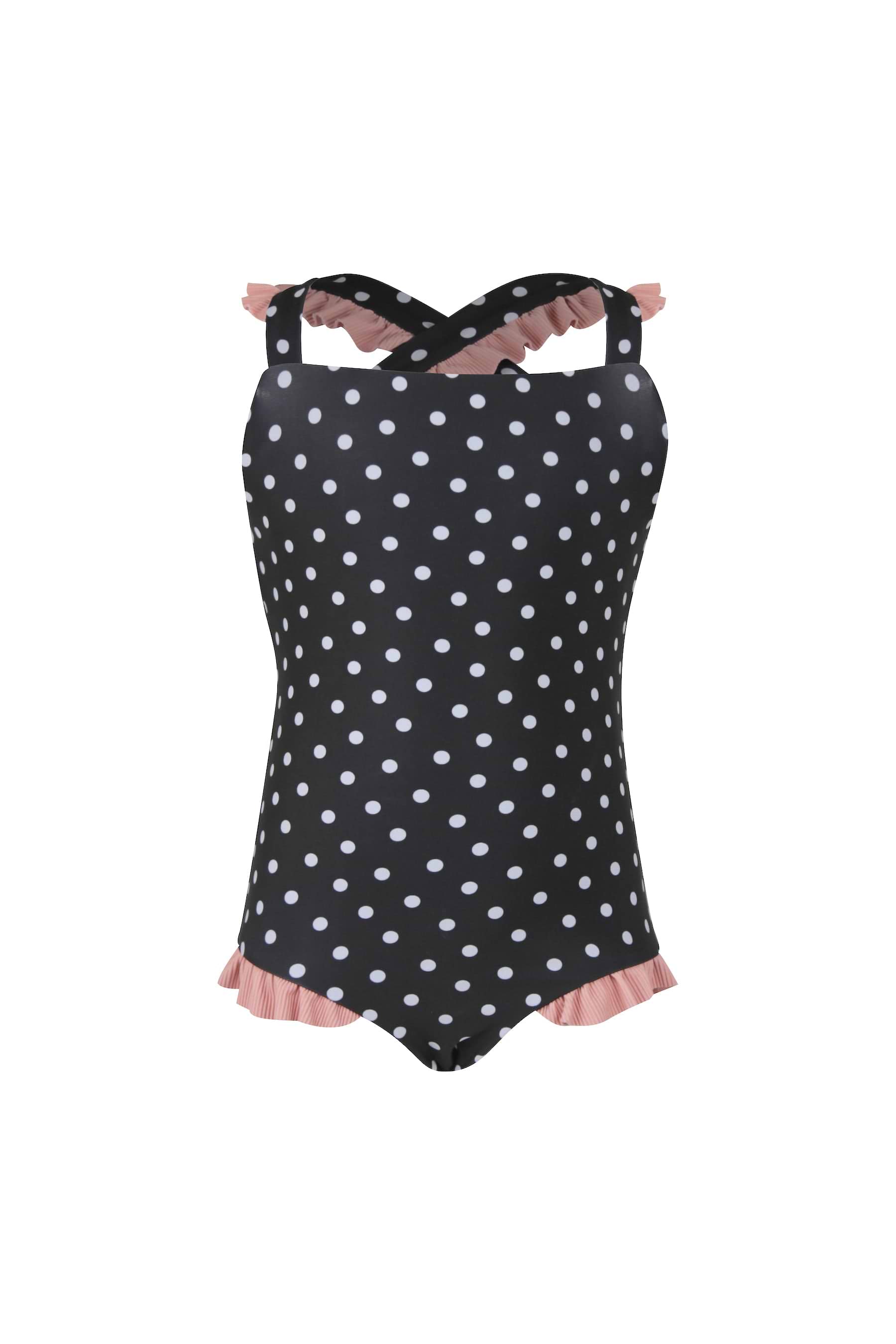 ruffle one piece (black white polka dot/ribbed blush) – SAME