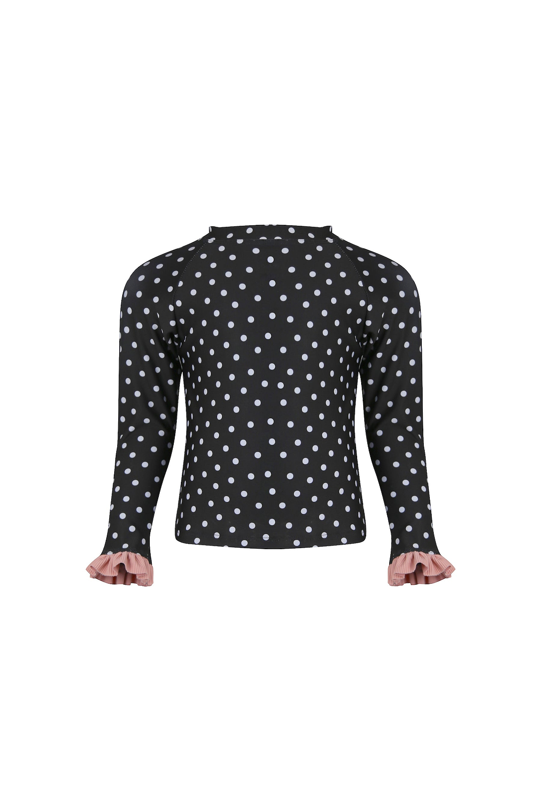 ruffle rashguard (black white polka dot/ribbed blush)