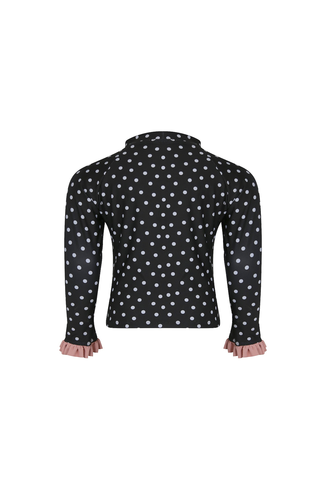 ruffle rashguard (black white polka dot/ribbed blush)