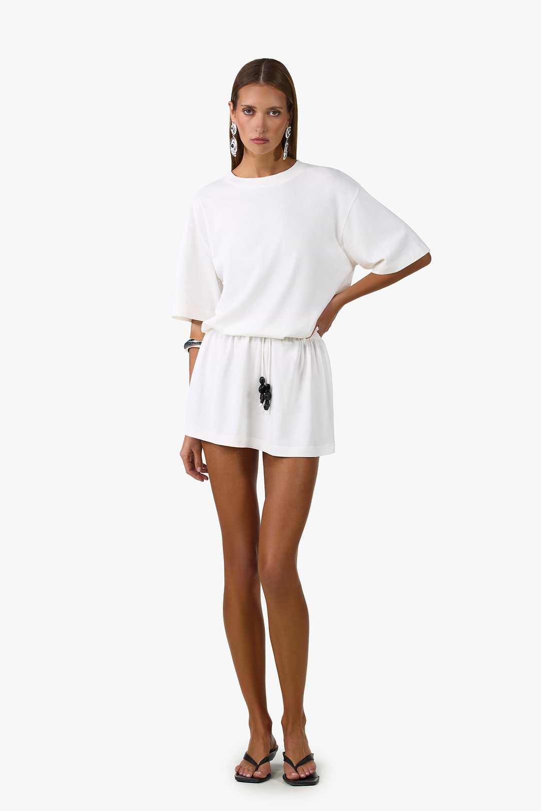 beaded t shirt dress Sequins Summer T-shirt Dress Womens Beaded Short Sleeve Round Neck Loose Fit Top