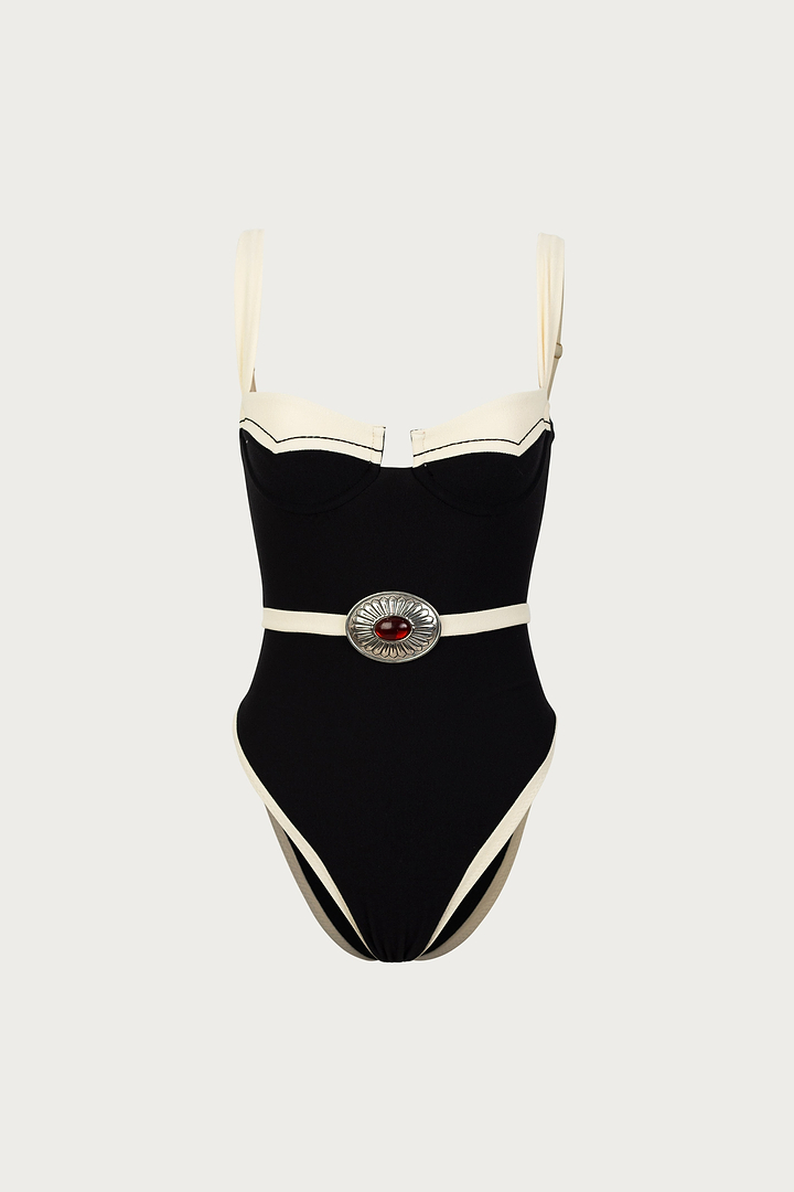 Western One Piece (Faux Suede Black/Cream)