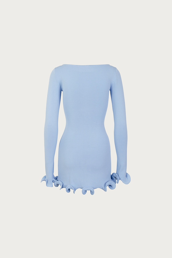Ruffle Hem Mini Dress (Light Blue)