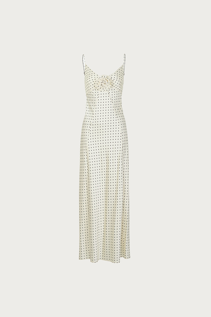 Deep V Rosette Gown (Cream Polka Dot)