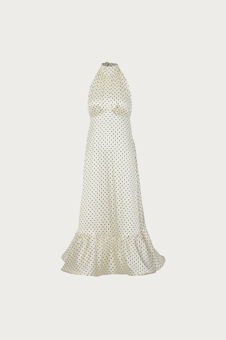 Halter Flounce Midi Dress (Cream Polka Dot)