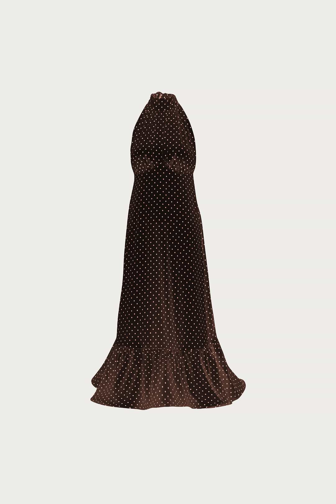 SAME Halter Flounce Midi Dress | Brown Polka Dot | Women's Dress XS / Brown Cream Polka Dot SAME Halter Flounce Midi Dress | Brown Polka Dot | Women's Dress XS / Brown Cream Polka Dot