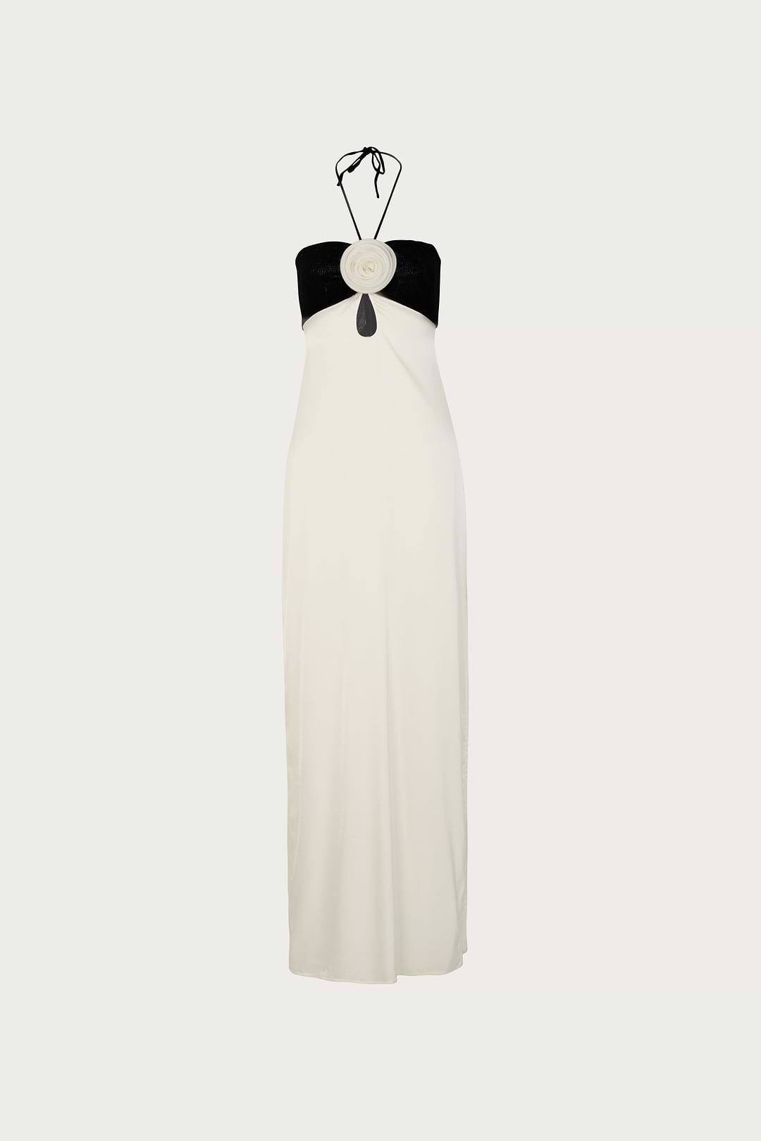 black and white silk dress Long lingerie-style dress in silk with black and white lace