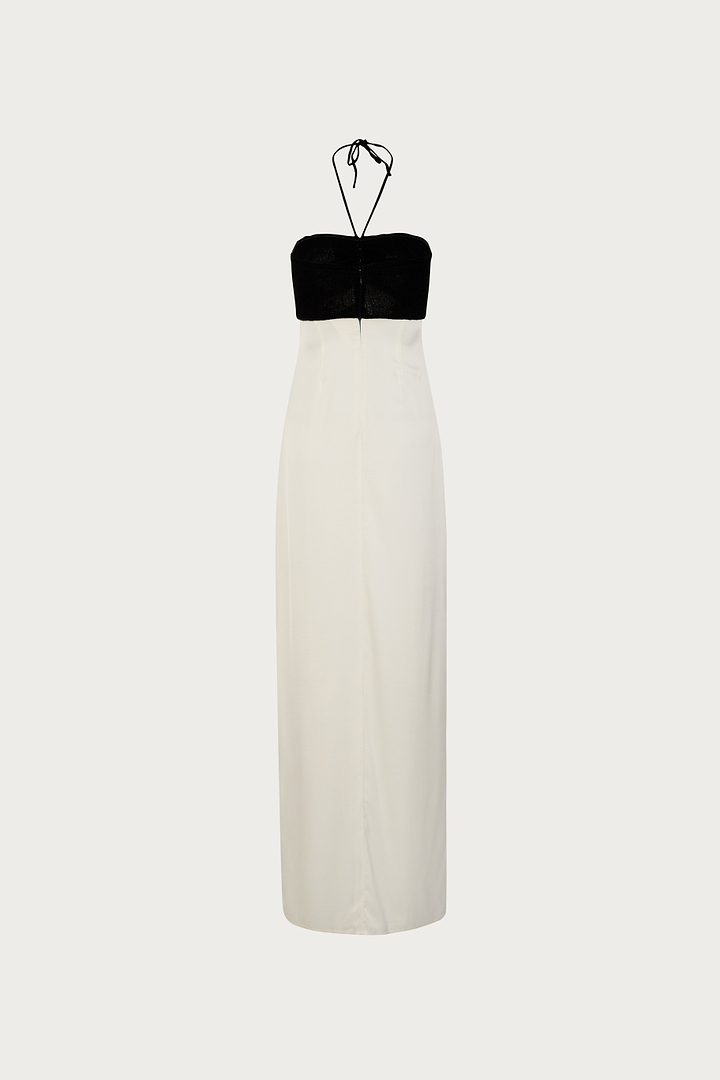 Rosette Silk Dress (Cream/Black)