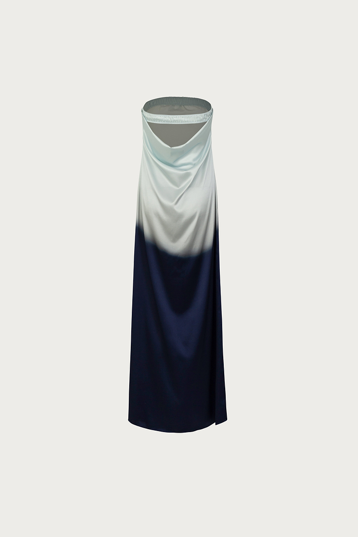 Strapless Draped Maxi (Blue Ombre)