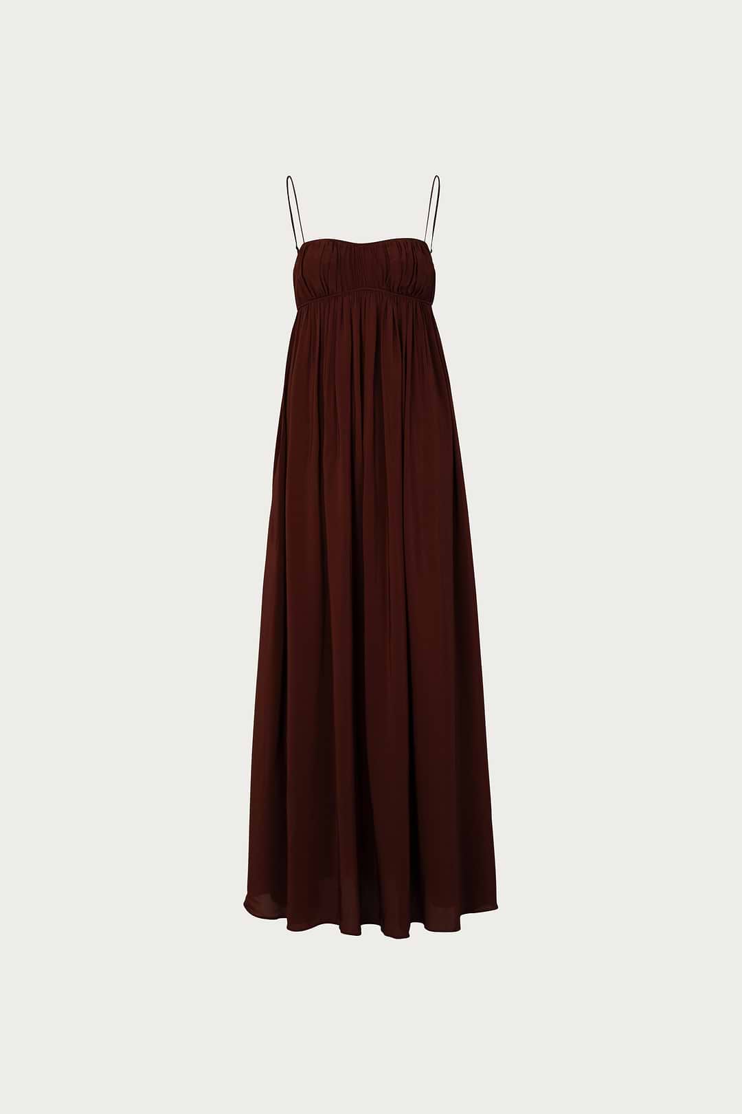 SAME Ruched Chiffon Dress | Chocolate Brown | Women's Maxi Dress SAME Ruched Chiffon Dress | Chocolate Brown | Women's Maxi Dress