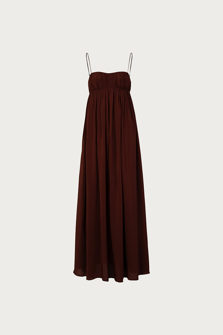 Ruched Chiffon Dress (Chocolate Brown)