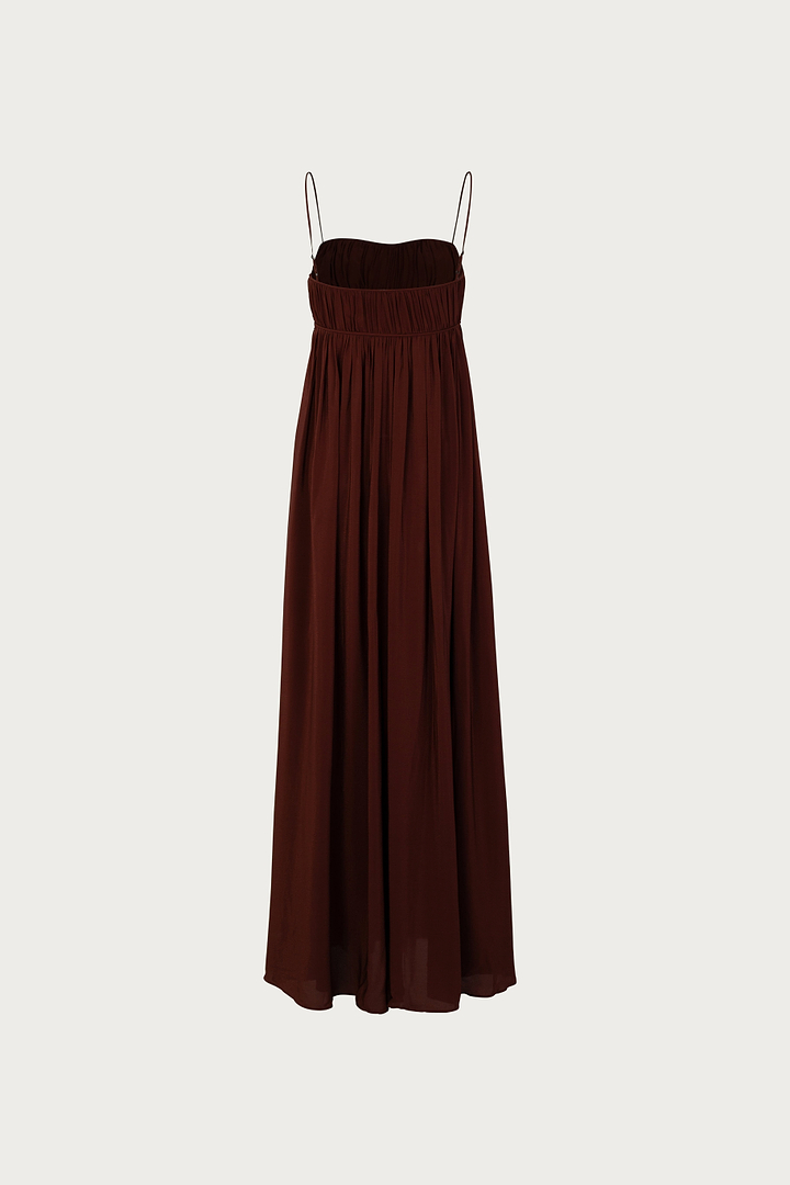 Ruched Chiffon Dress (Chocolate Brown)