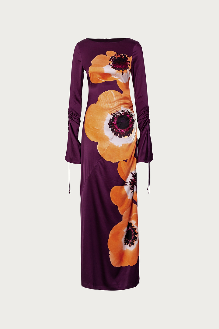 Silk Floral Gown (Purple/Peach)