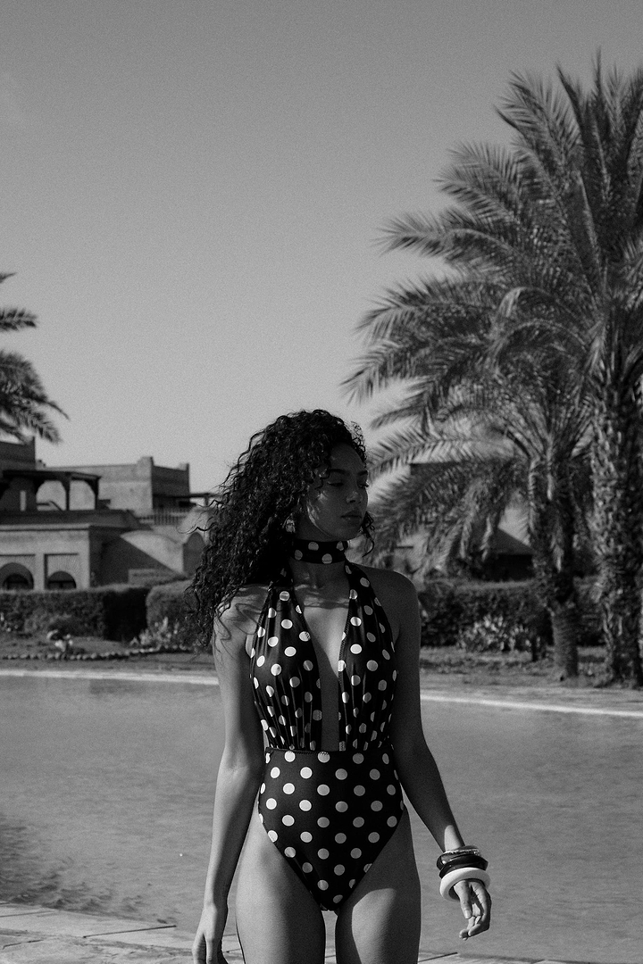 V One Piece (Black Taupe Polka Dot)