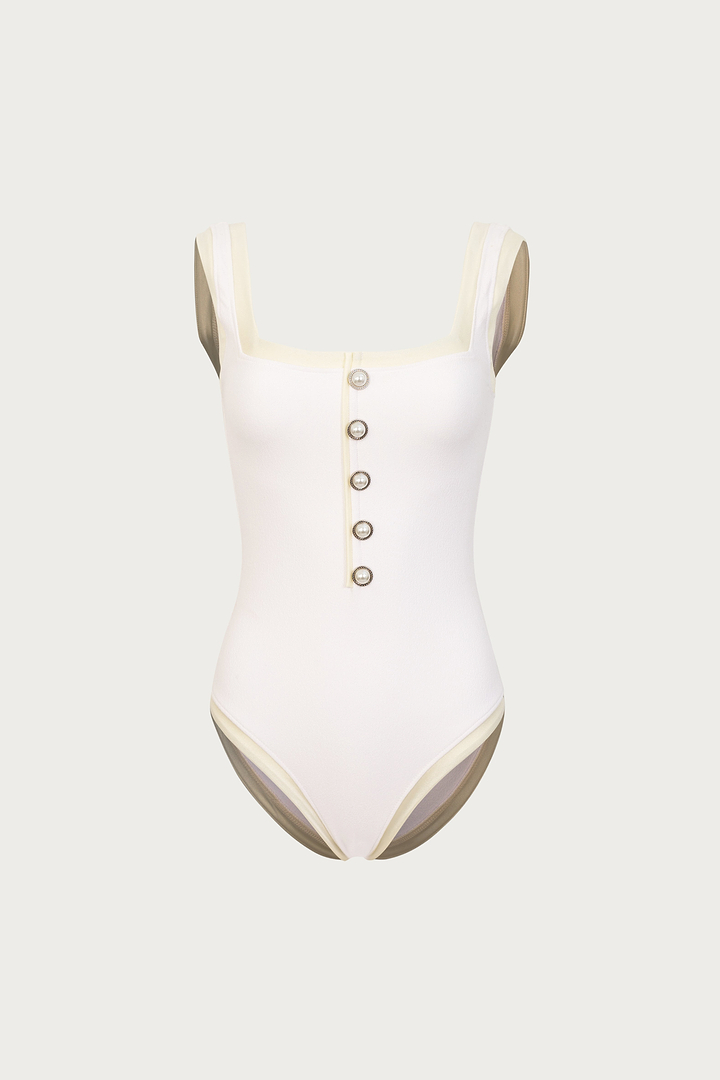The Grace Tank One Piece (Faux Suede White/Cream)