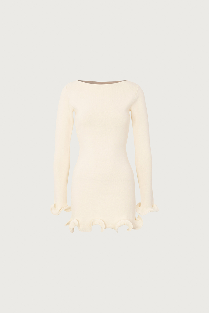 Ruffle Hem Mini Dress (Cream)
