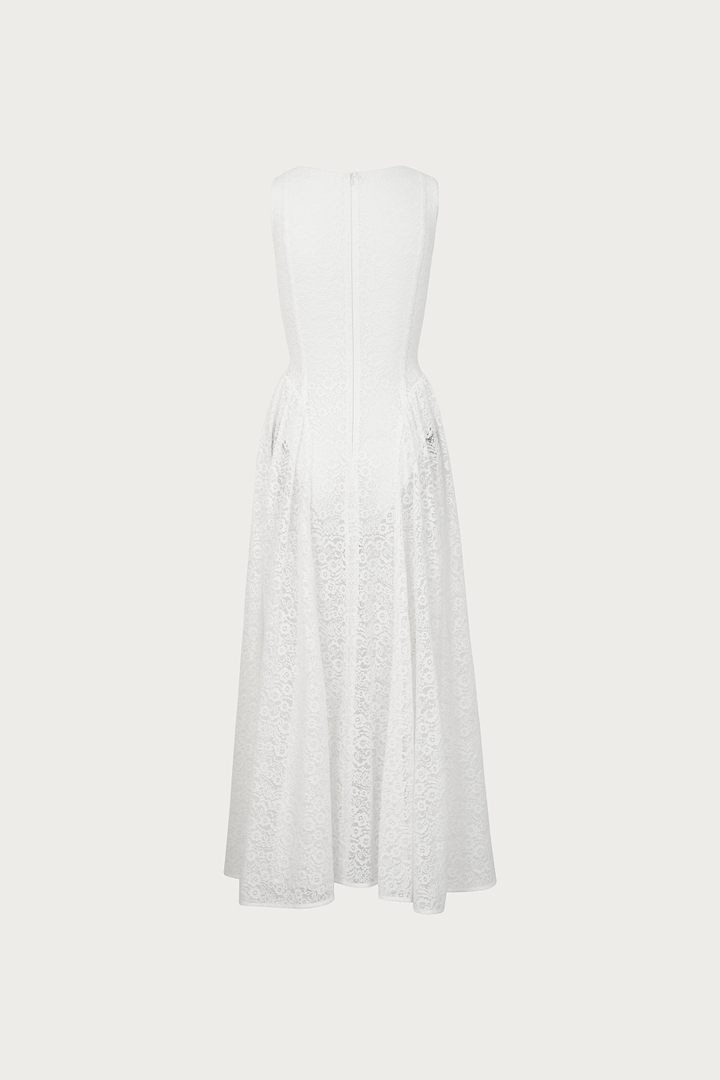 French Lace Midi Dress (White)