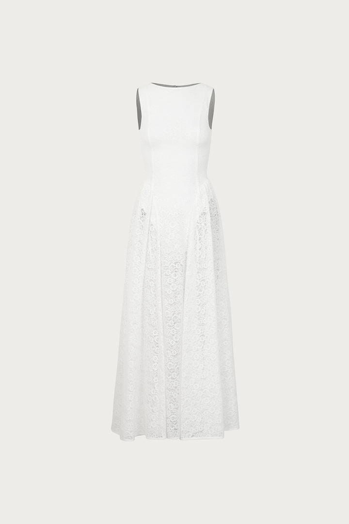 French Lace Midi Dress (White)