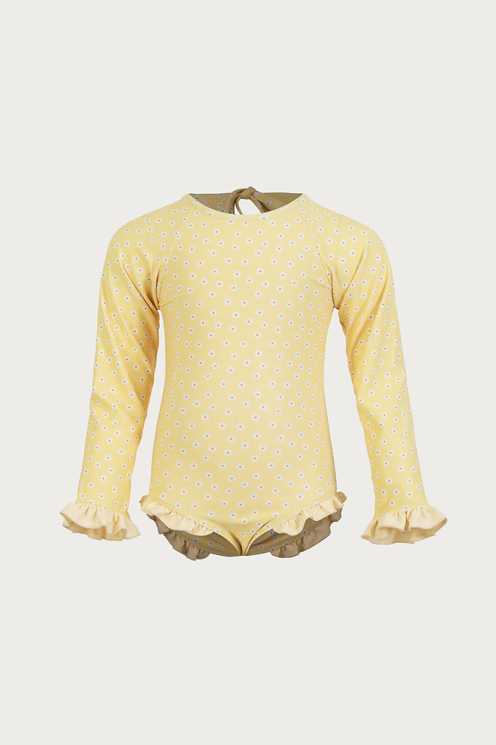 ruffle rashguard one piece (yellow daisy)
